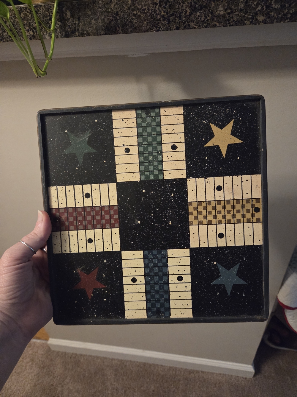 Classic Wooden Home Games Board in Multi-Color Vintage folk art style